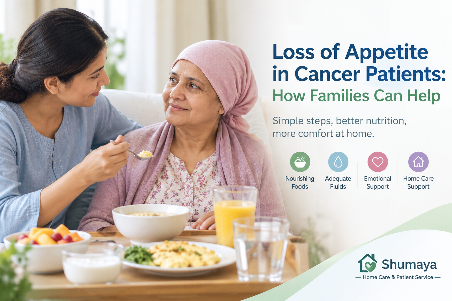 Family helping a cancer patient with loss of appetite at home - Home Nursing Services in Lahore